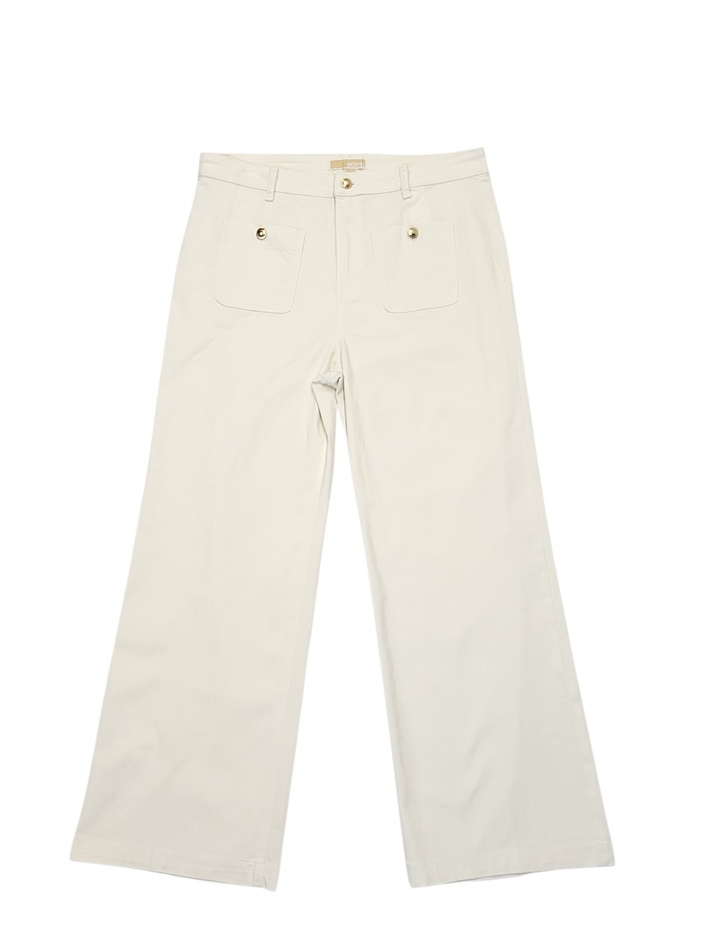 Michael Kors Ivory Wide-Leg Pants with Front Pockets Gold Details Women’s  SZ:16